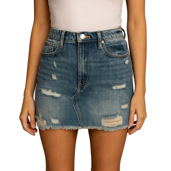 Blank NYC Eye Opener Blue Denim Frayed Mini Skirt Distressed NWT Size 26 - Picture 1 of 9